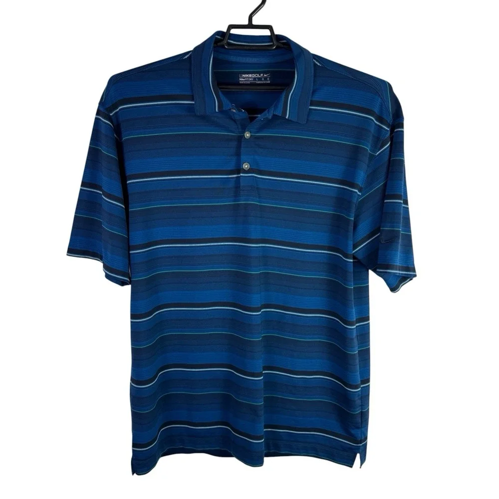 Nike Golf Men's L Polo SS Shirt Blue Striped Performance EUC Wicking